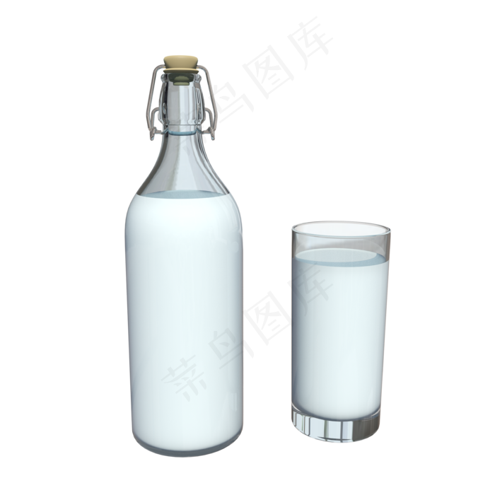 玻璃瓶牛奶和一杯牛奶,免抠元素