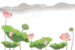 荷花边框绿色水墨风格荷花荷叶