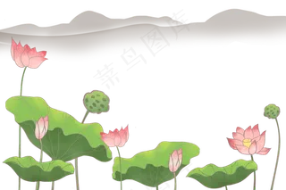 荷花边框绿色水墨风格荷花荷叶