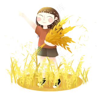 芒种拾麦子女孩png素材