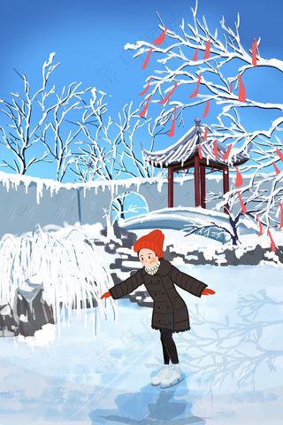 白色冬天滑冰女孩