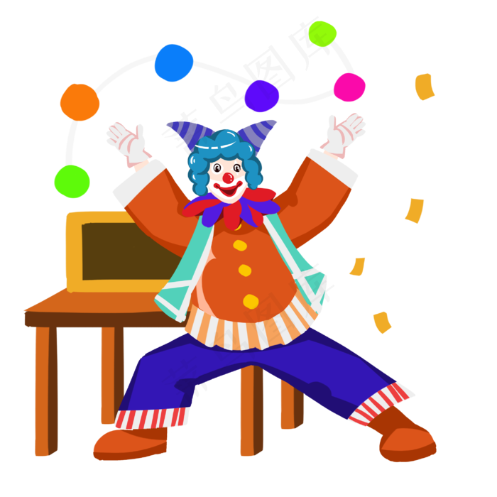 愚人节蓝发小丑表演抛球,免抠元素