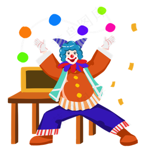 愚人节蓝发小丑表演抛球,免抠元素