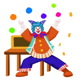 愚人节蓝发小丑表演抛球,免抠元素