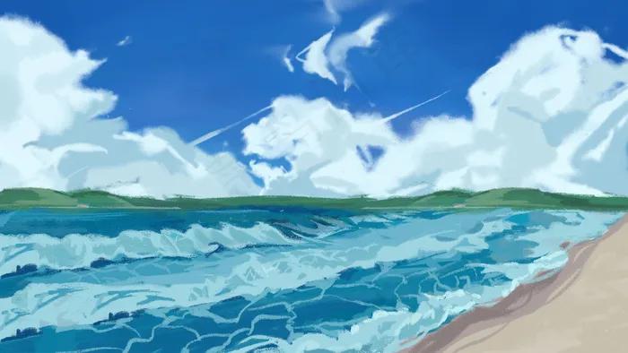 夏季蓝天白云清新治愈插图(2880*1620px 300 dpi )psd模版下载