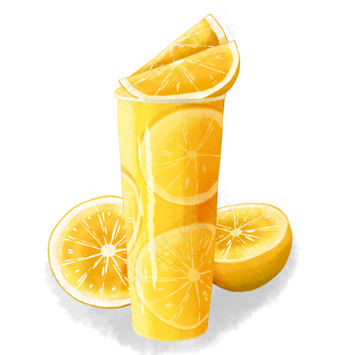手绘橙子水果茶,免抠元素