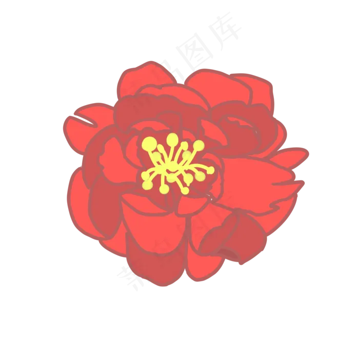 红色牡丹花手绘装饰图案(2000X2000(DPI:300))psd模版下载