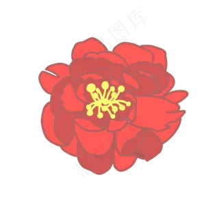 红色牡丹花手绘装饰图案