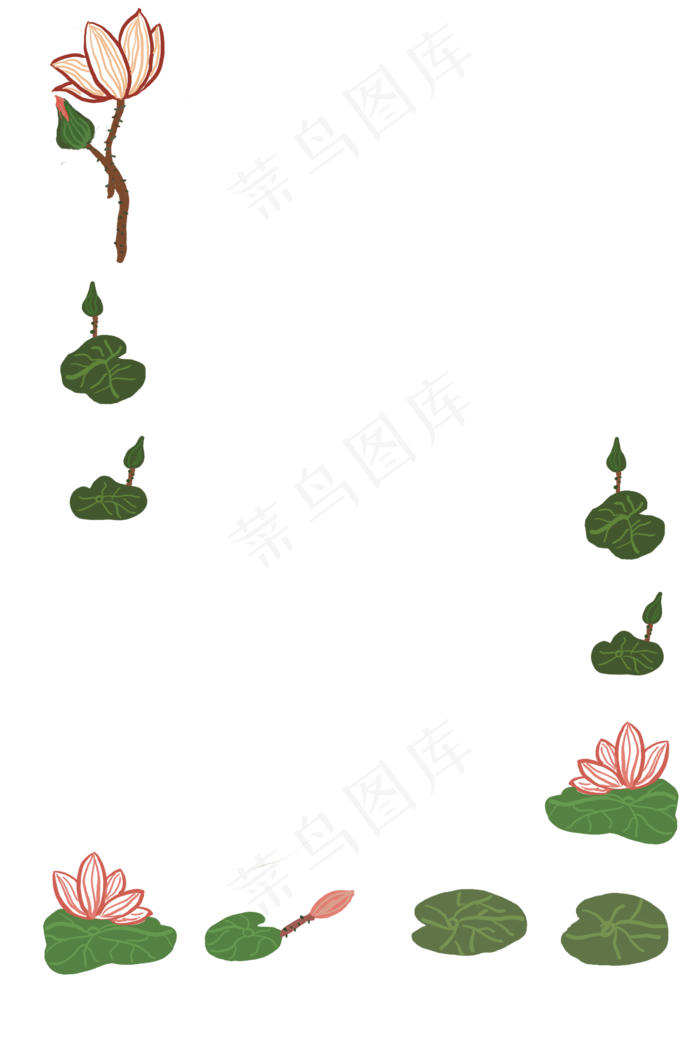 植物荷花荷叶边框(2000X3000(DPI:300))psd模版下载