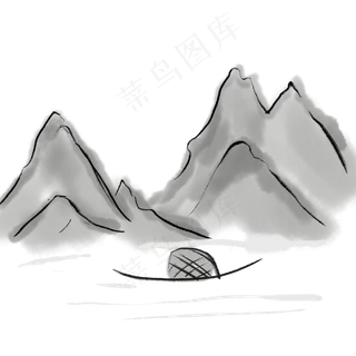 灰色水墨山水
