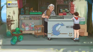 夏日小学生在小卖部买雪糕