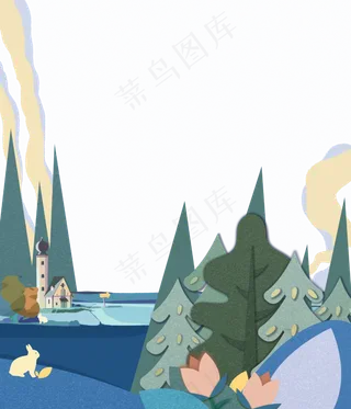 冬天欧洲湖边小镇宁静,免抠元素