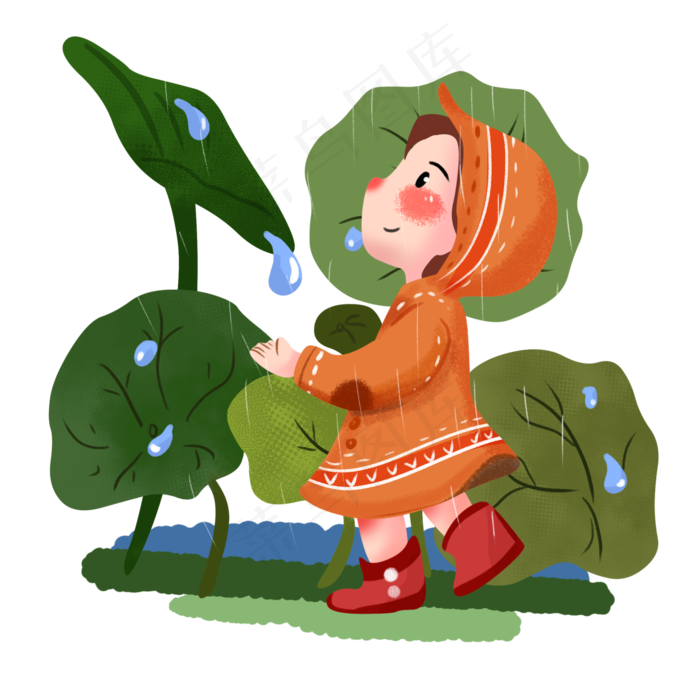 谷雨淋雨的小女孩
