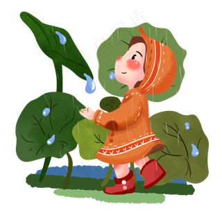 谷雨淋雨的小女孩