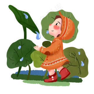 谷雨淋雨的小女孩