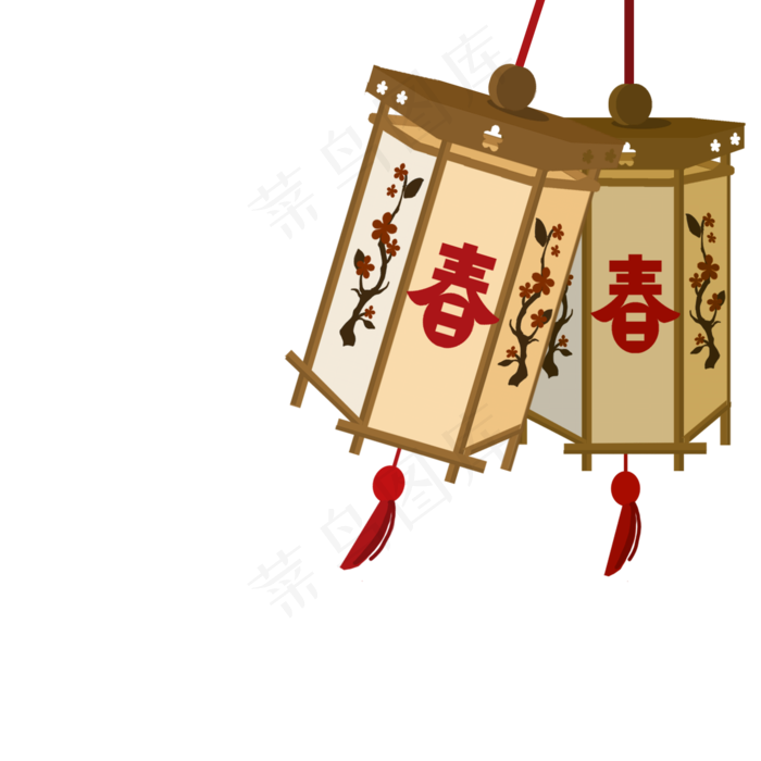 元宵节节日灯笼漂浮挂件,免抠元素
