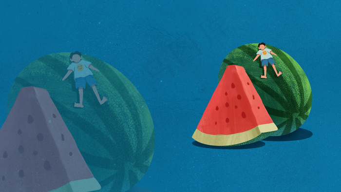 蓝色夏天创意水果超级大西瓜
