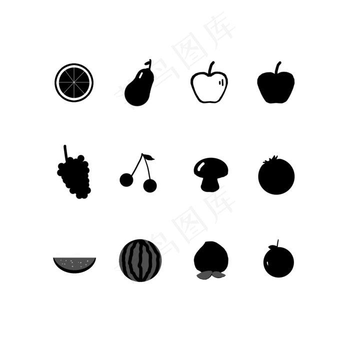 图标黑白水果图标(2000X2000(DPI:300))psd模版下载