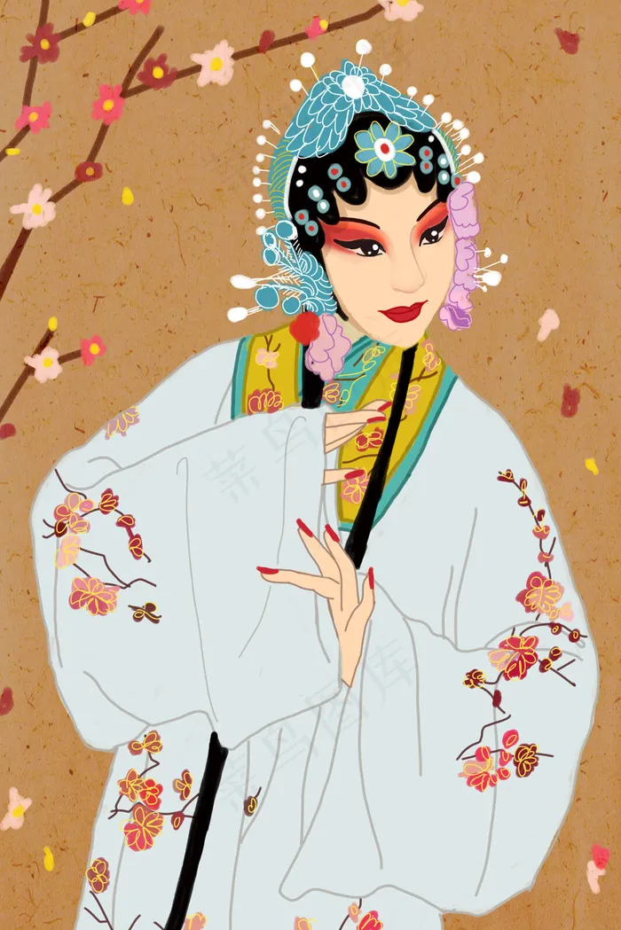 中国风传统文化戏曲人物观望梅(3545X5315(DPI:300))psd模版下载
