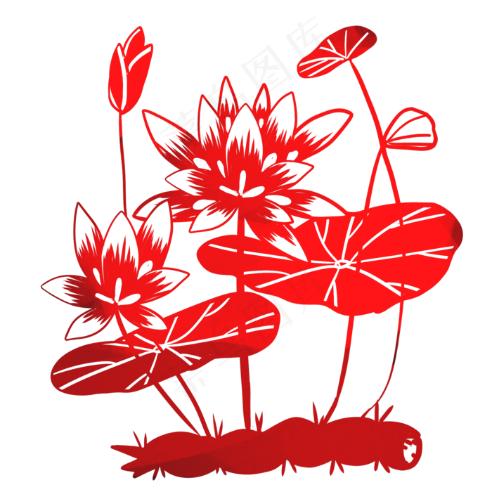 荷花红色剪纸(2000X2000(DPI:300))psd模版下载