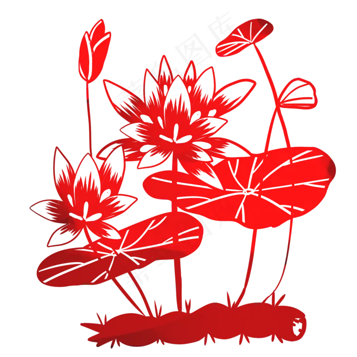 荷花红色剪纸(2000X2000(DPI:300))psd模版下载