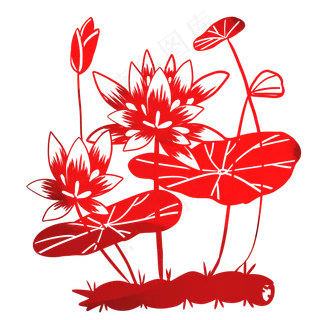 荷花红色剪纸