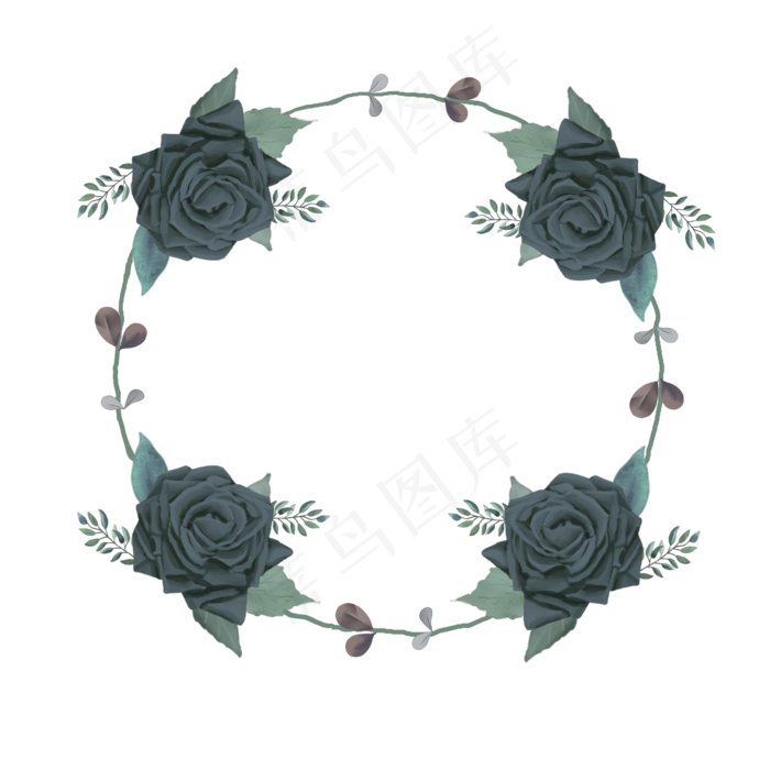 手绘风花卉边框花环治愈玫瑰叶子(2000X2000(DPI:300))psd模版下载