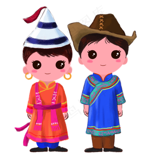 站立的少数民裕固族族情侣PNG