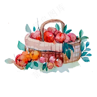 夏日果实李子苹果红色果篮PNG