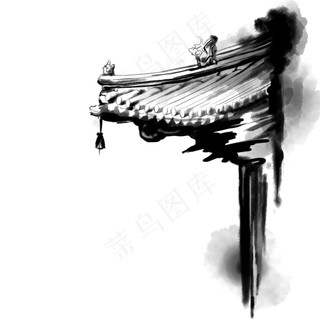 中国风水墨屋檐黑白复古屋檐古代,免抠元素