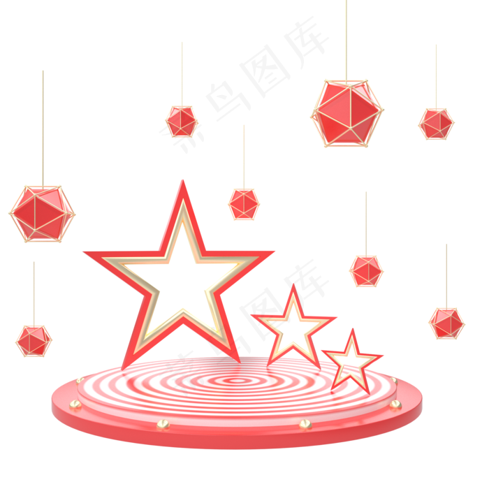 C4D红色创意五角星宝石舞台(2000*2000px 300 dpi )