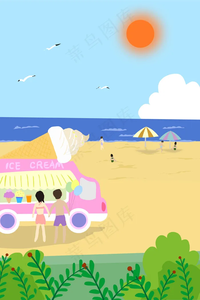夏日海滩甜美冰淇淋车(3545X5315(DPI:72))psd模版下载