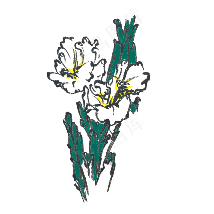 水墨风牡丹花手绘花草,免抠元素