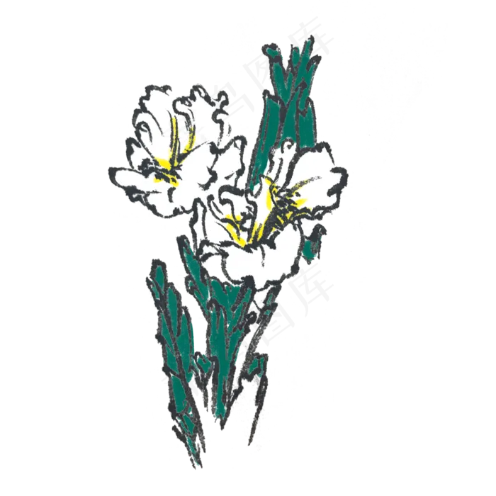 水墨风牡丹花手绘花草,免抠元素