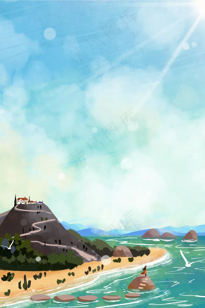 夏天你好大海远景小清新治愈系