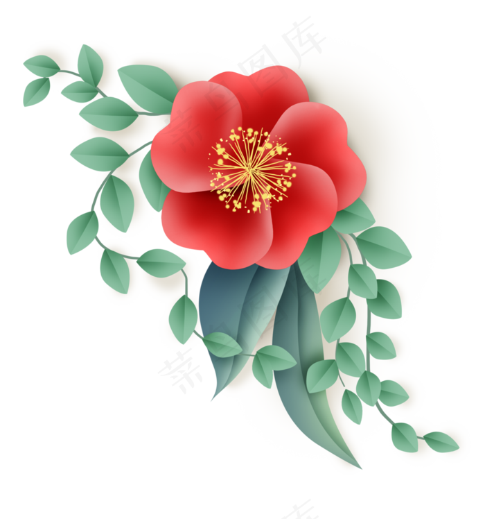 红色折纸风花朵,免抠元素