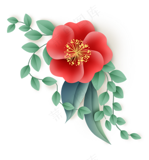 红色折纸风花朵,免抠元素