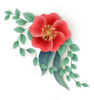 红色折纸风花朵,免抠元素
