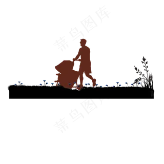 手绘推着婴儿车的男人设计