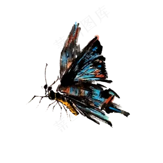 蝴蝶水墨国画彩色PNG翅膀,免抠元素
