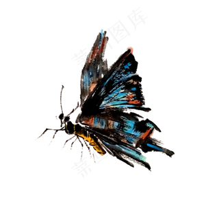 蝴蝶水墨国画彩色PNG翅膀,免抠元素