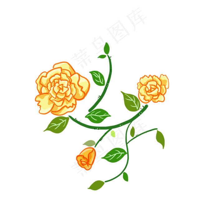 简约卡通小清新黄色玫瑰画(1500X1500(DPI:300))psd模版下载