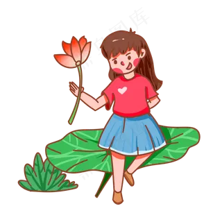 夏天坐在荷叶上的女孩