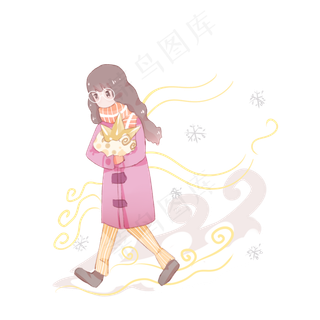冬季走在路上的小女孩,免抠元素