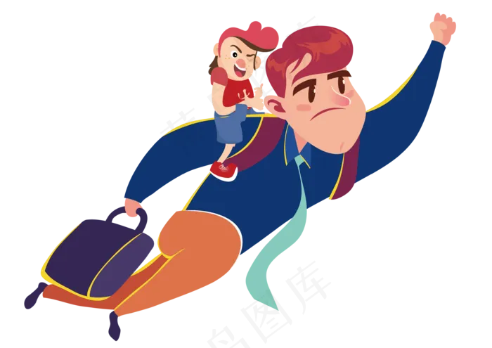 父亲节超人爸爸与儿子一起飞ai矢量模版下载