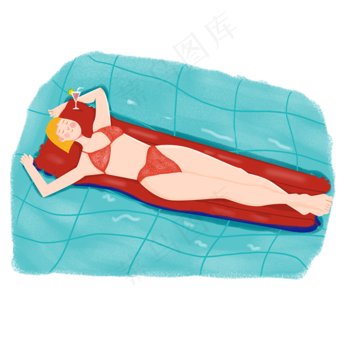 比基尼女孩在泳池晒太阳小清新风