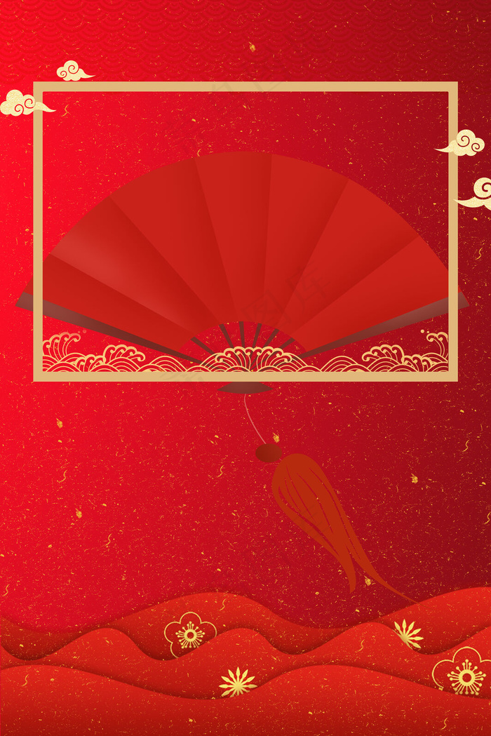 中国风纸扇红色促销psd分层banner(3545*5315px 	      )psd模版下载