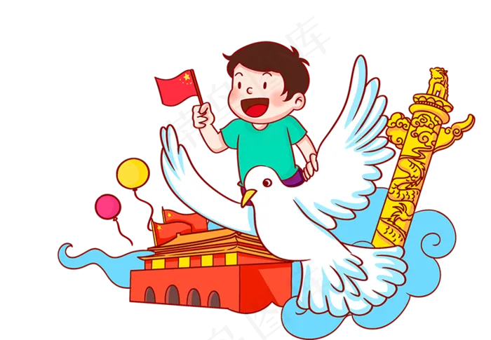 卡通手绘八一建军节男孩放飞和平(812X563(DPI:300))psd模版下载