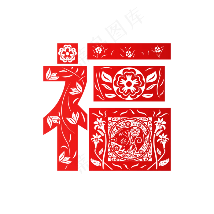 中国风剪纸福字