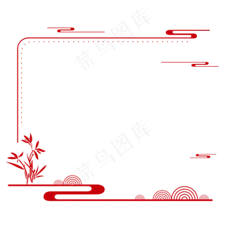 中国风传统红色流云兰花半框矢量,免抠元素